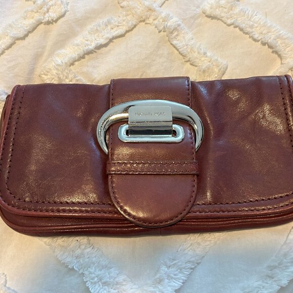 Michael Kors Burgundy Leather Clutch - Picture 1 of 4
